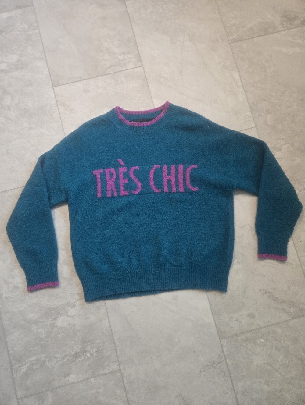 Code x Mode Très Chic Teal Knit Crewneck Sweater Size M